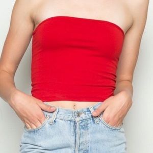 Red strapless brandy Melville crop